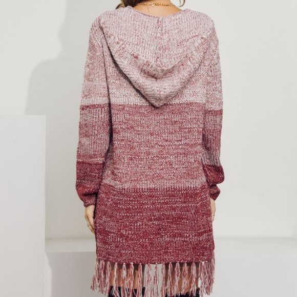 Ombre Hooded Fringe Cardigan Sweater - Picture 6 of 6